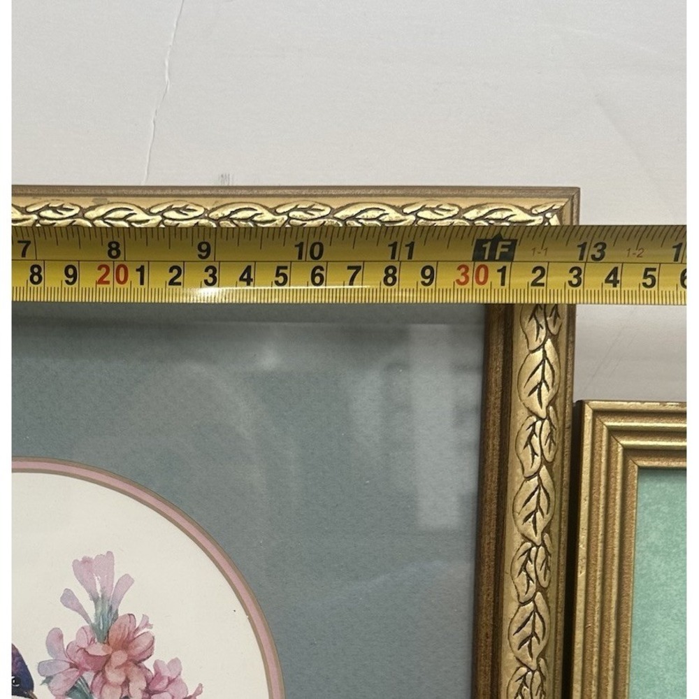 Lot Of 2 Framed Hummingbird & Pink Flowers Art Print Gold Frames Still‎ Life - Picture 10 of 16